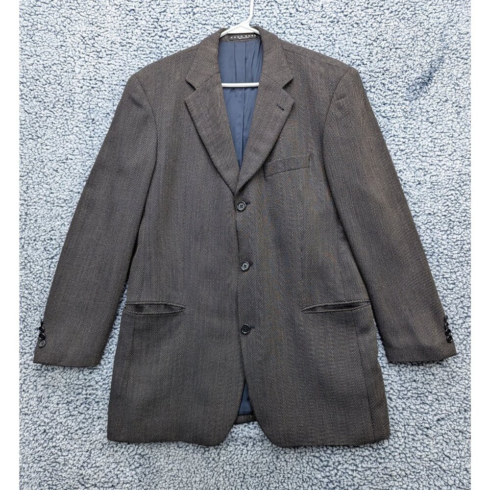 VTG Hugo Boss 100% Wool Blazer Mens 42L USA Made 3 Button Office Work Navy Blue